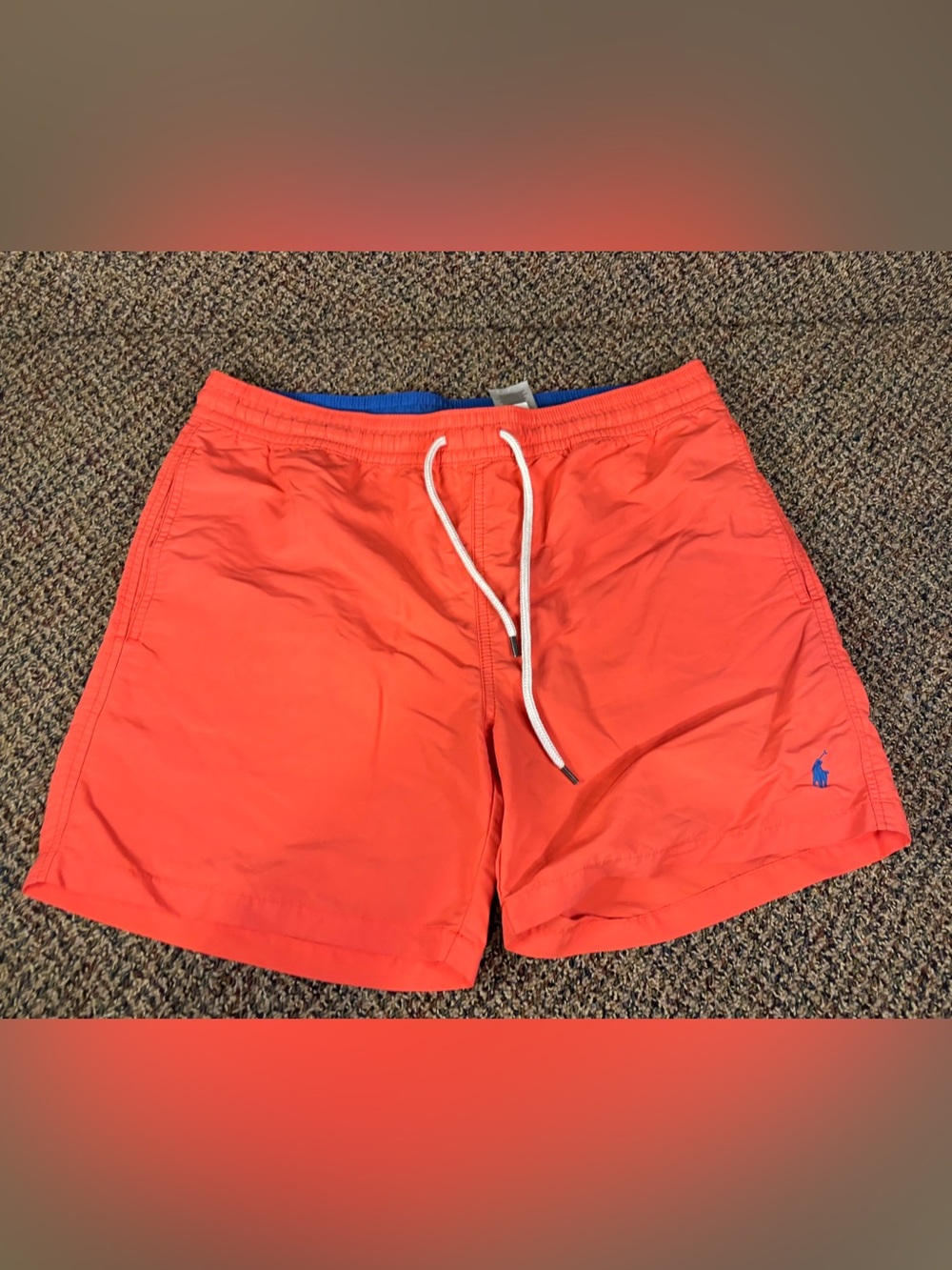Ralph Lauren Coral Swim Trunks with Contrast Blue Lining